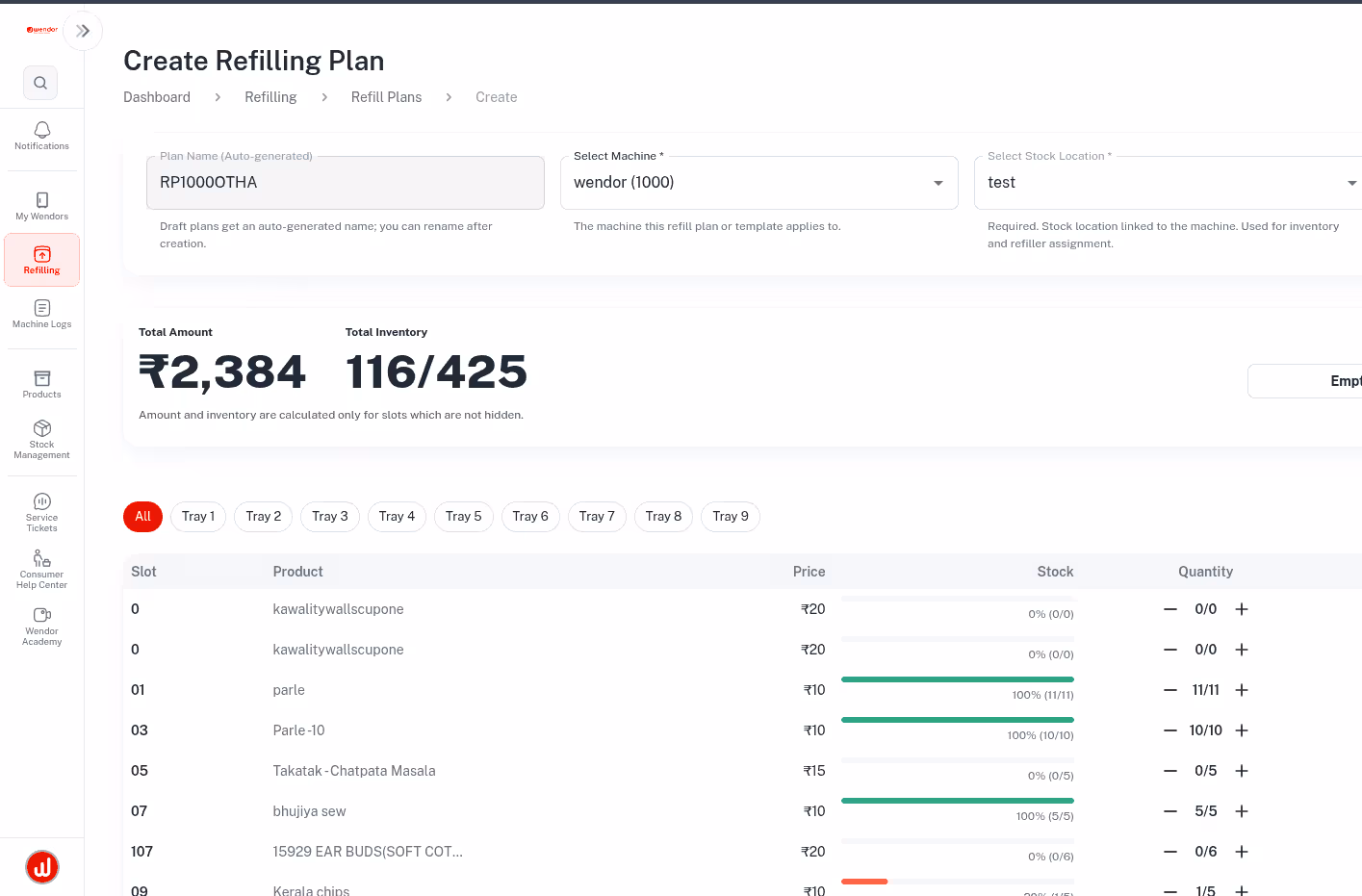 Machine dashboard and online business controls