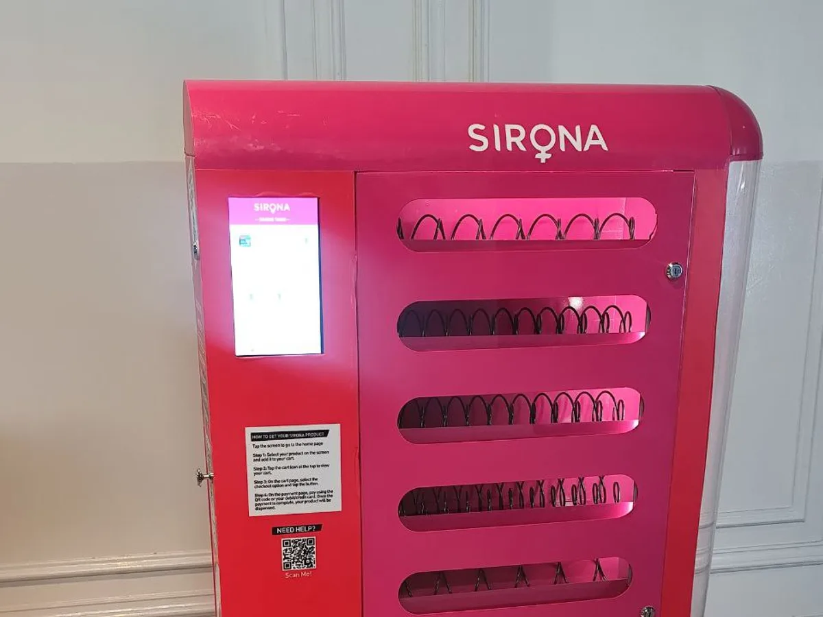 Healthy-food vending machine stocked with fresh fruit and whole-grain snacks
