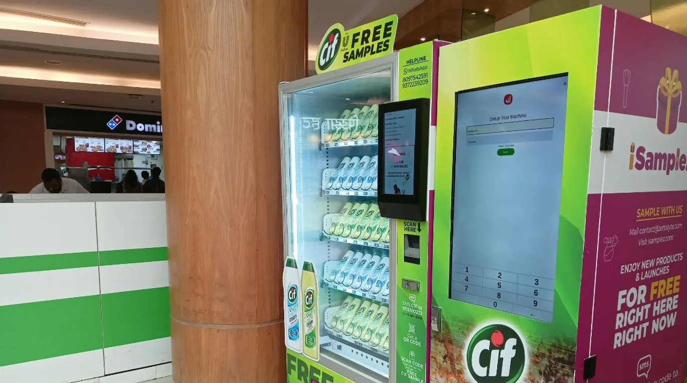 Modern vending machine base bolted securely to the floor with an anchor plate
