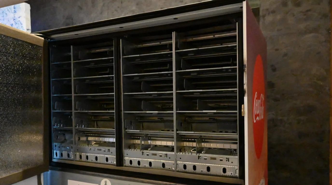 Operator reviewing a vending sales dashboard with sell-through charts