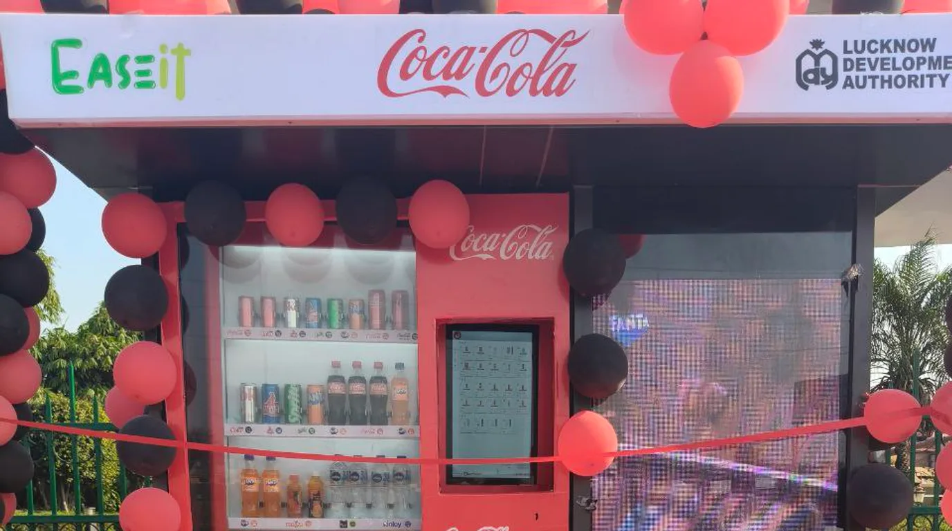 Close-up of a modern vending machine fitted with a cashless POS terminal