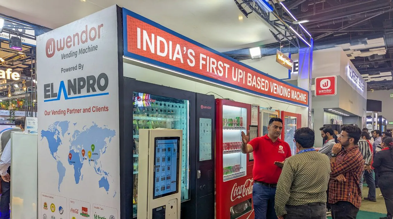 A rented vending machine at a busy short-term Indian event with attendees