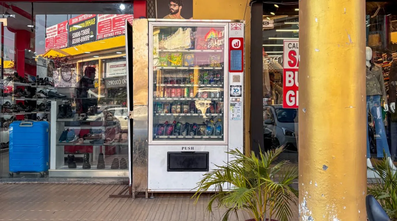 Modern Florida city scenes with sleek vending machines in sunny plazas