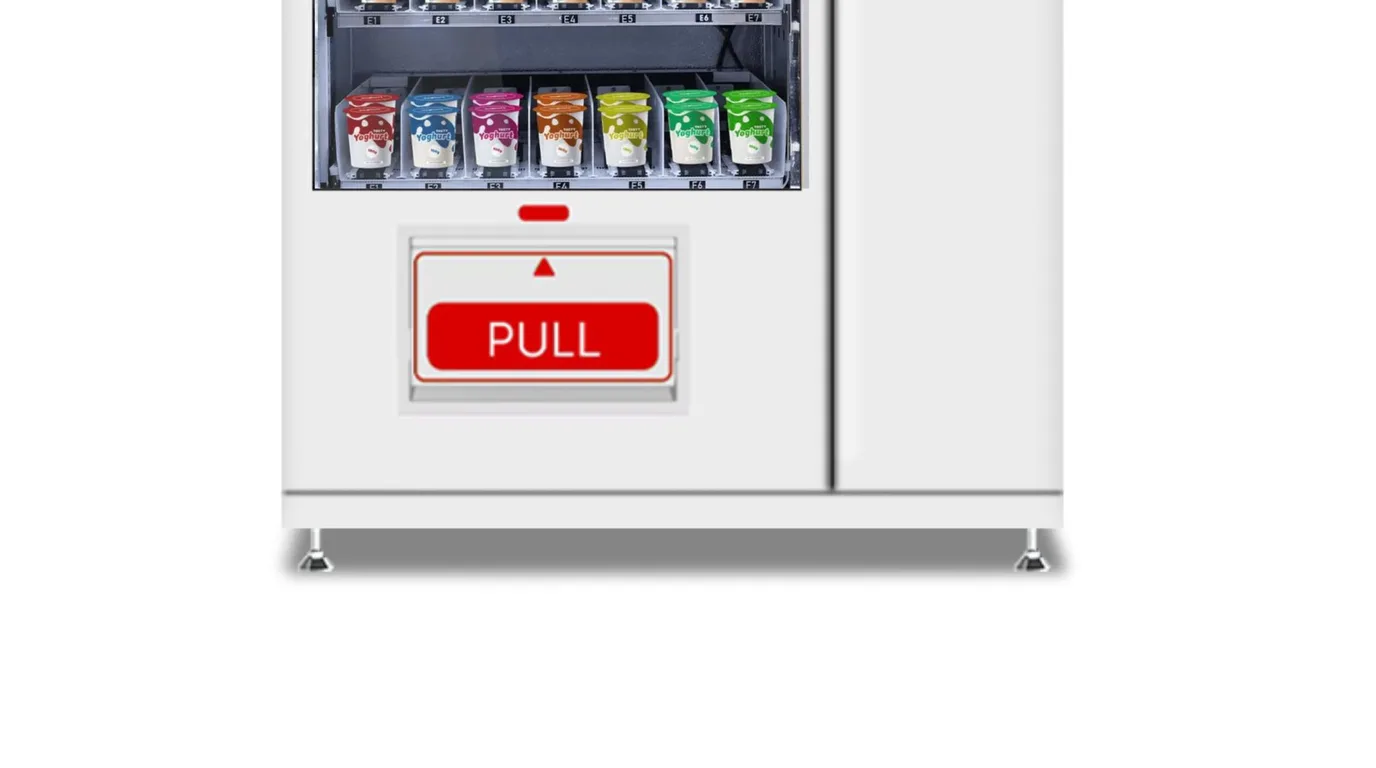 Shadowy salesperson pitching a vending machine to a wary buyer
