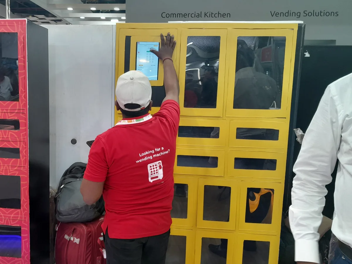 Modern used cashless vending machine highlighting cost savings and sustainability