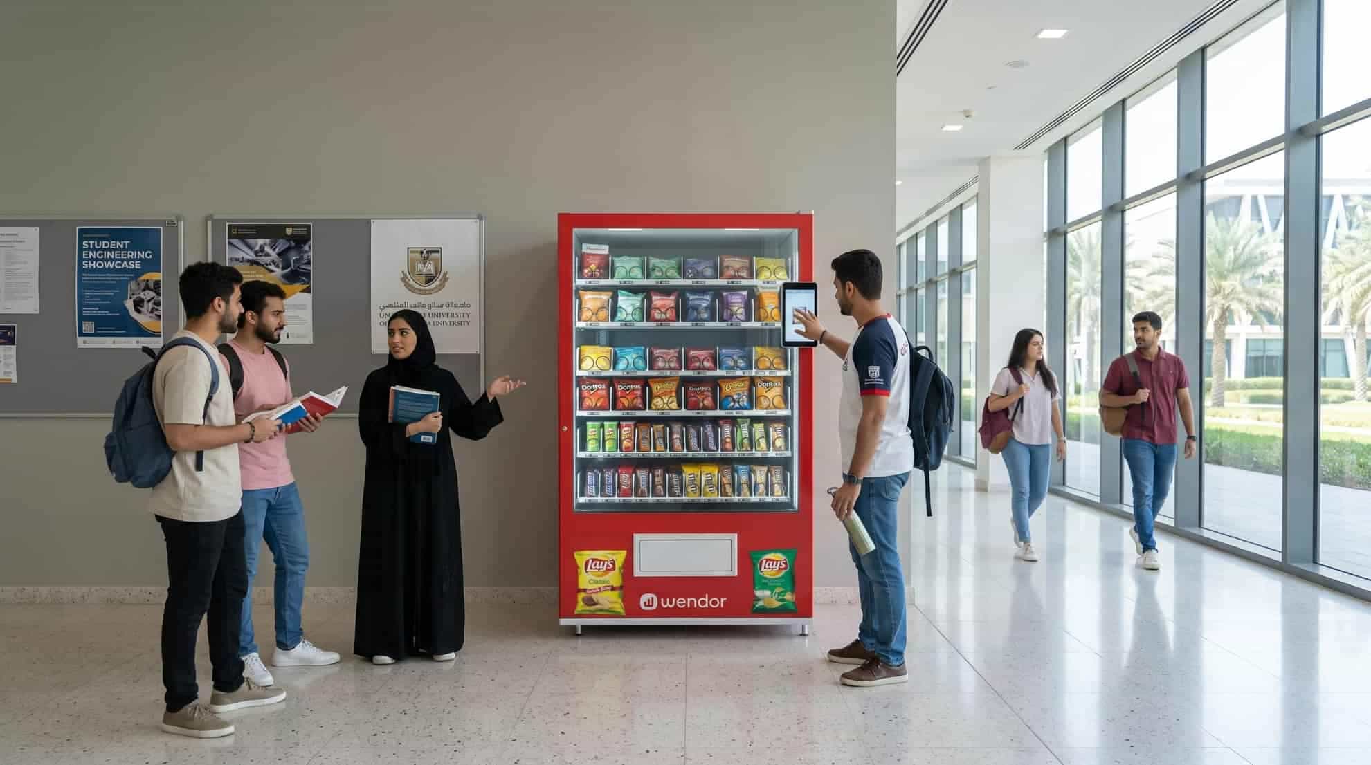 Students using a vending machine on campus